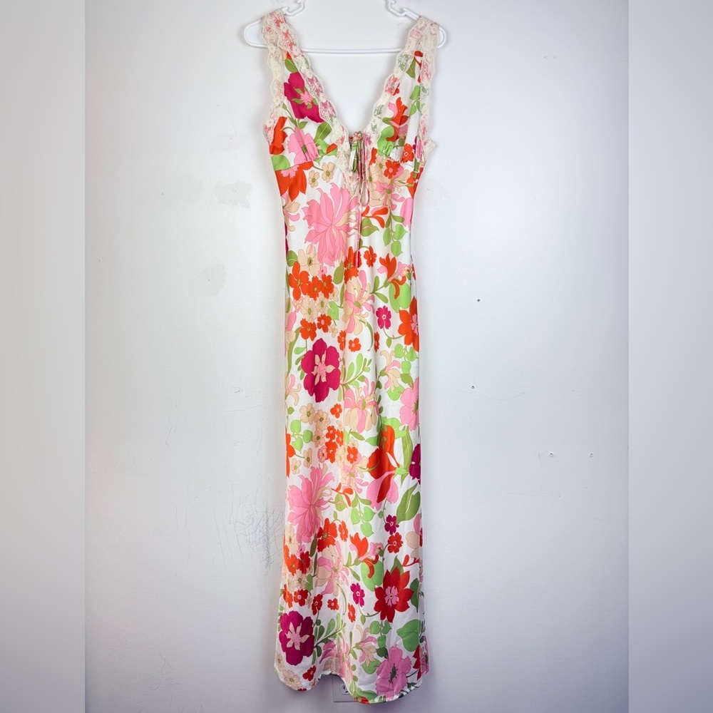 Bailey Rose Floral Maxi Slip Dress Lace Trim Cottagecore Boho Summer - Picture 3 of 10